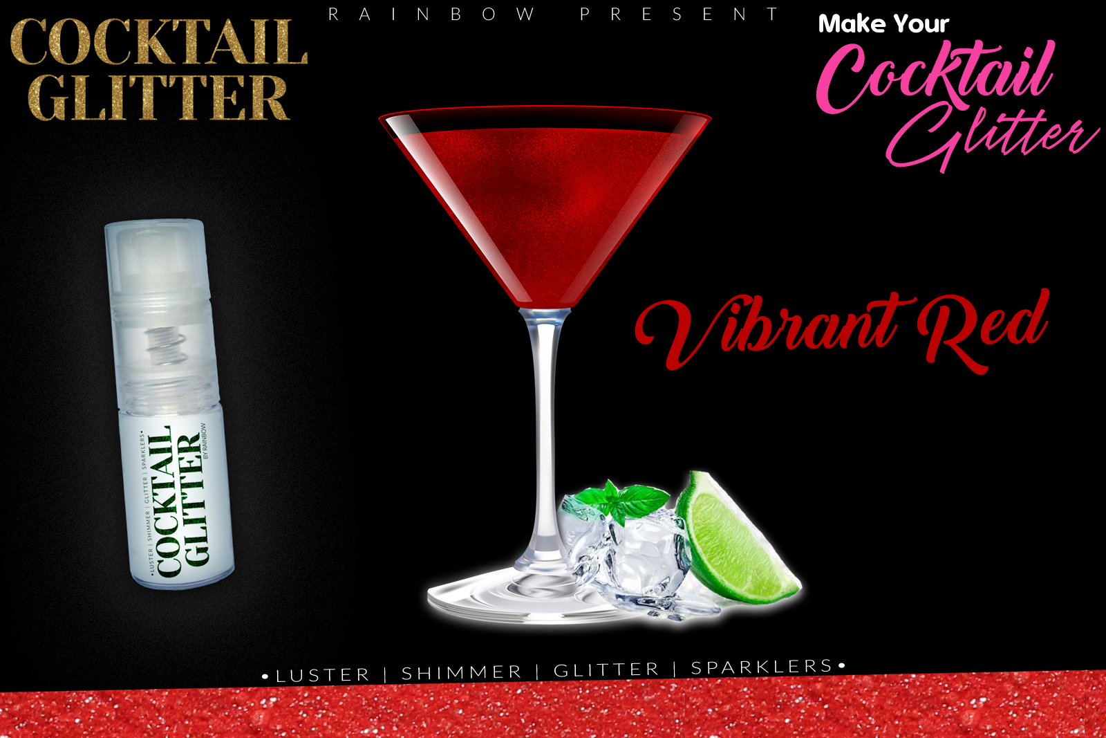 Glitzy Cocktail Glitter and Sparkling Effect | Edible | Vibrant Red